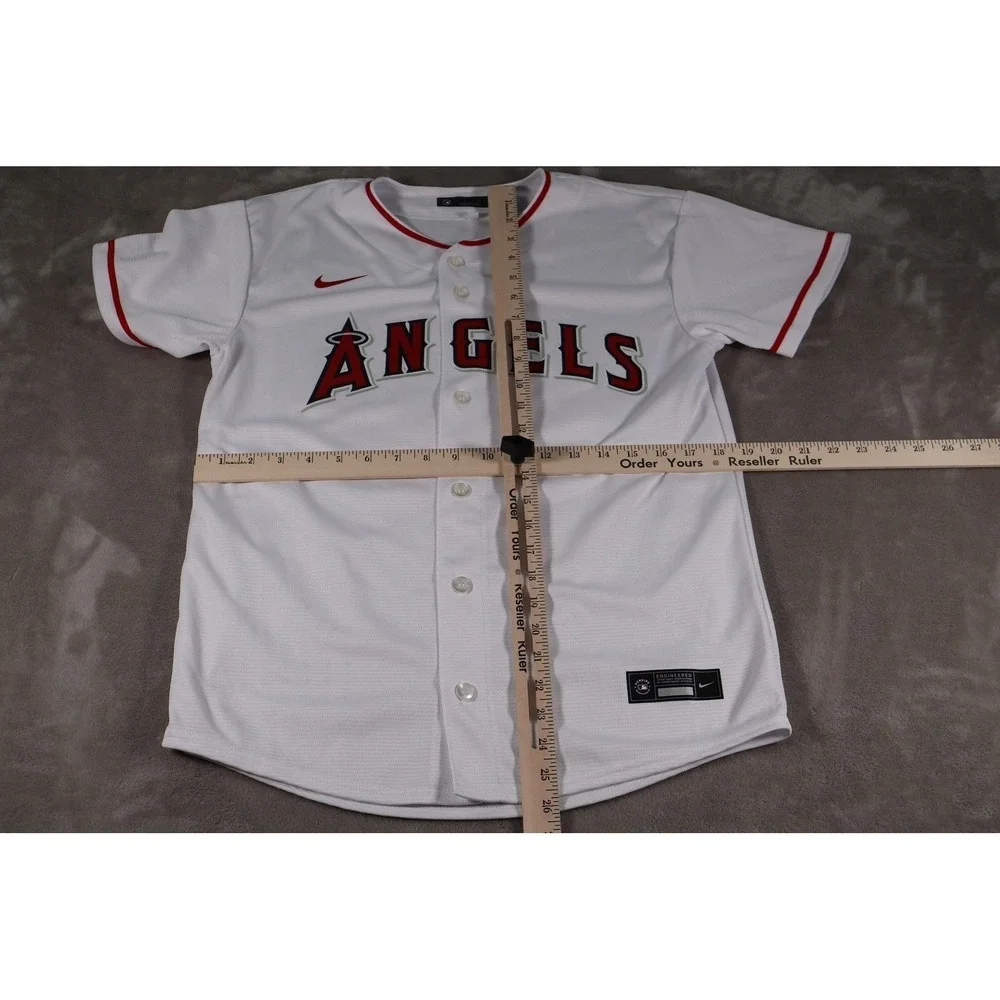 Los Angeles Angels Baseball Jersey Boys Large White Mike Trout MLB Nike Button